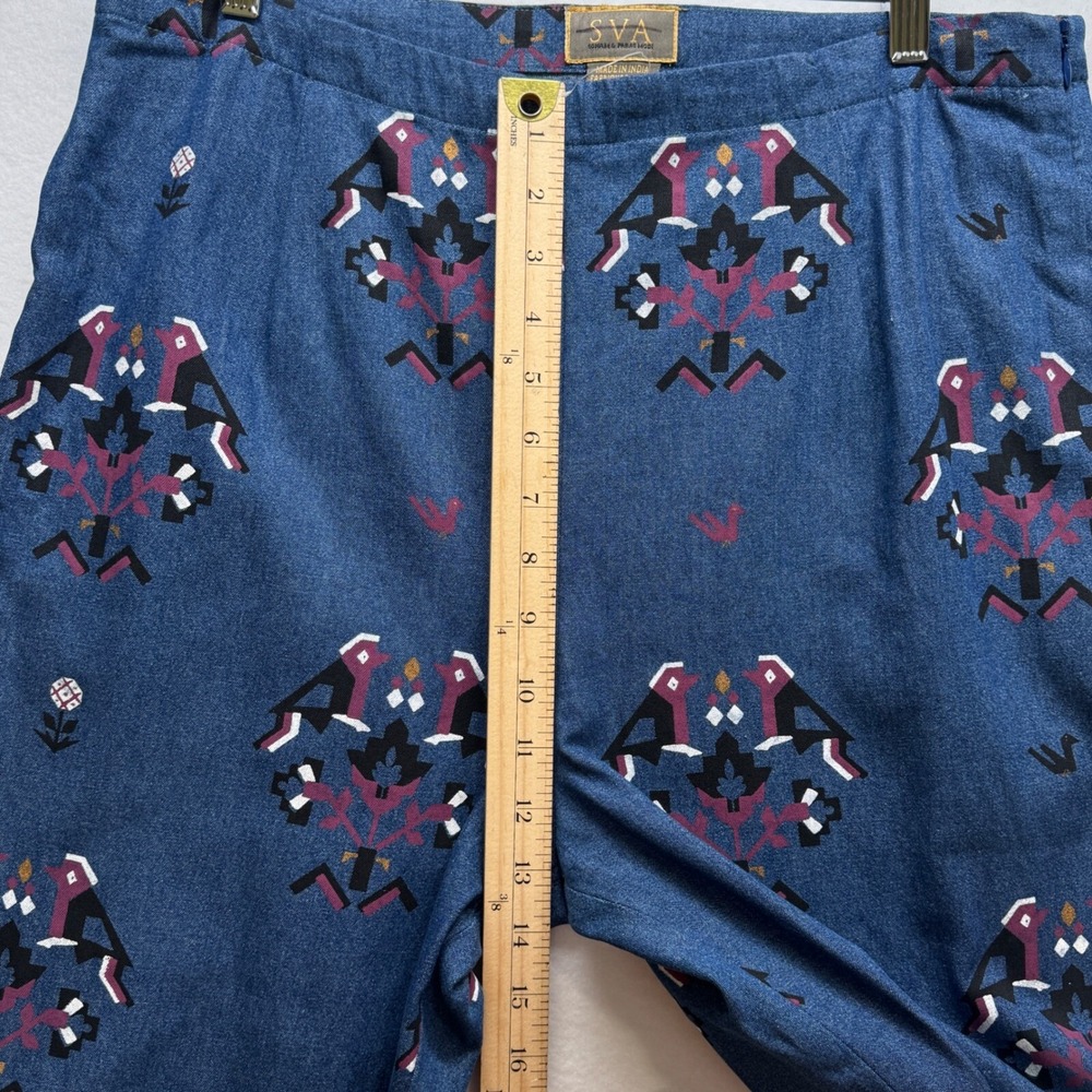 Anthropologie SVA Sonam Paras Modi Boho Bird Floral Blue Denim Pants Size 10 - Picture 12 of 16